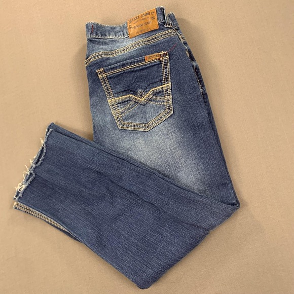 Seven7 Jeans Mens 34x30 Blue Straight Fit Distressed Raw Hem Premium Denim Pants - Picture 1 of 16